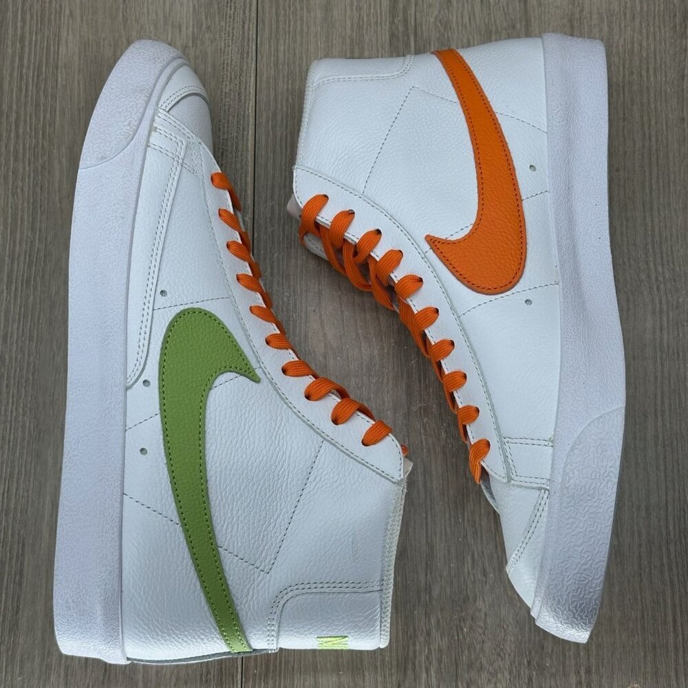 Nike Blazer Mid '77 Leather Sneakers Men 9.5 Lace Up Logo D07432900 White Orange - Picture 8 of 12